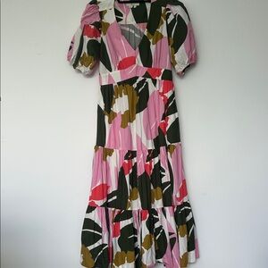 Boden Pink and Green Floral Midi Dress